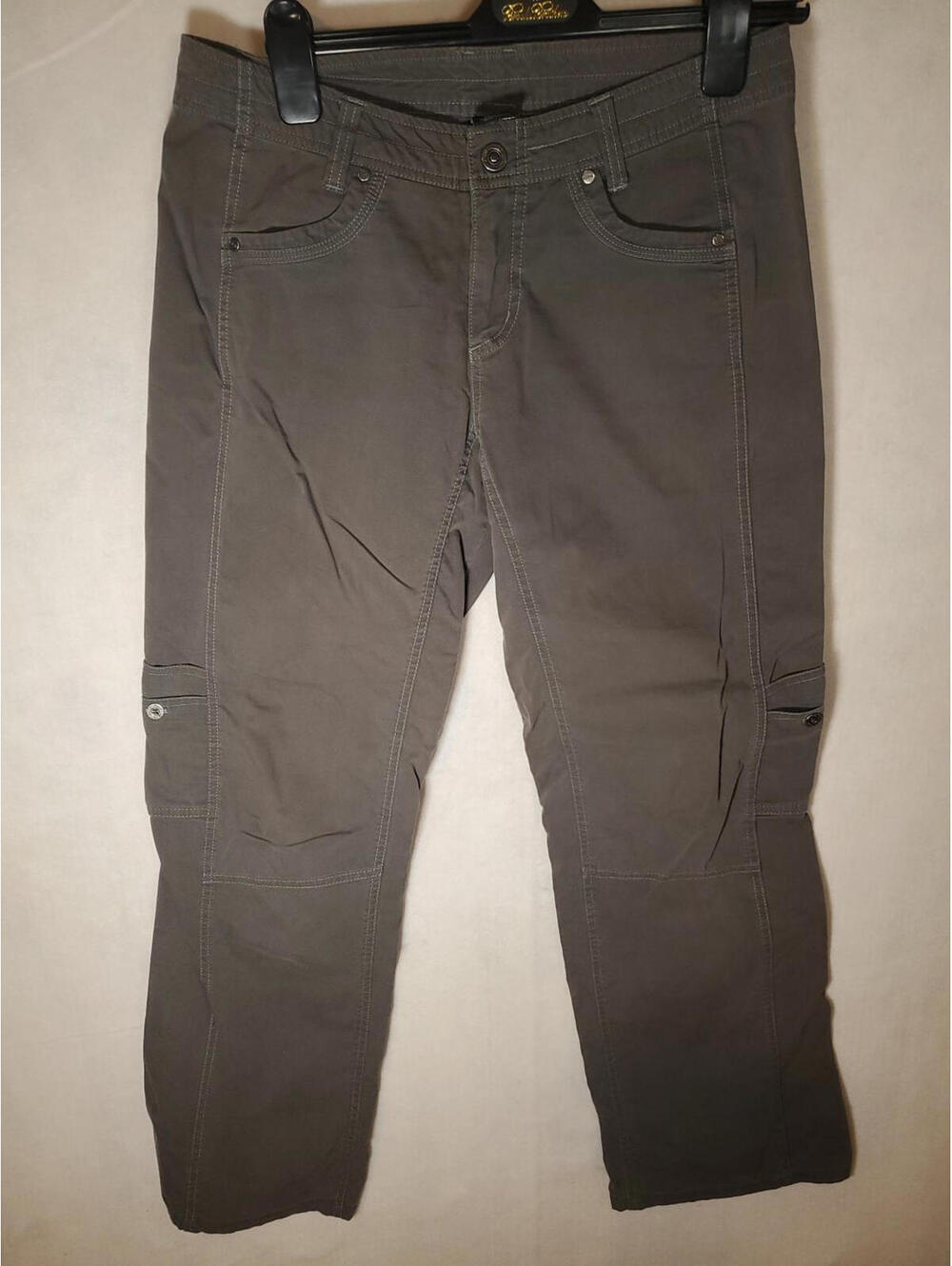 Kuhl Pants Women's 10 Reg Cargo 8 Pockets Stretch Mid Rise, Logo, Grey, Comfy